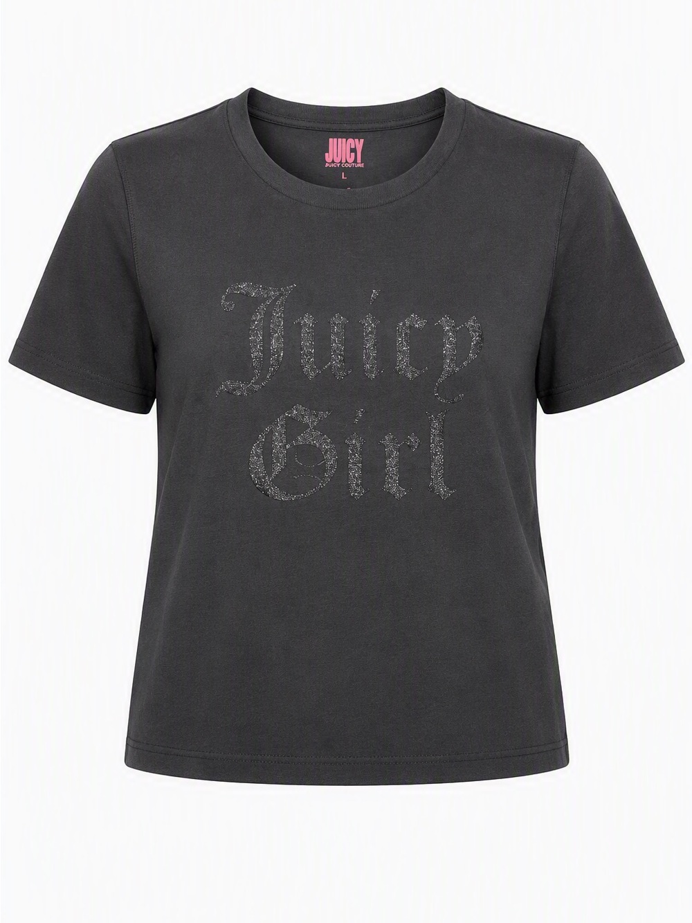Juicy Couture Black Short Sleeve Tee with Textured 'Juicy Girl' Logo Sz L